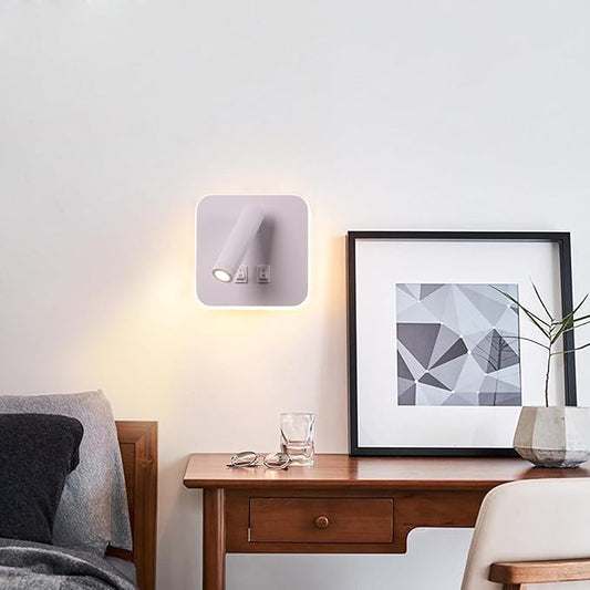 Wall Wash Light White Bed LED with Interior Wall Adjustable Spotlight Reading lamp Wall lamp for Hallway Bedroom Stairs Hotels Indoor Bedside Lamp 3000K (3W + 10W)