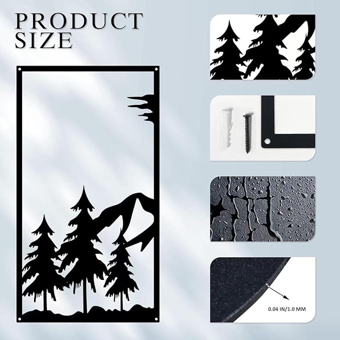 GSANMU Metal Tree Mountain Wall Decor - 4 Pcs beautiful black Sunrise Hanging Wall Art decor for Living Room and Bedroom 17×9.5inch