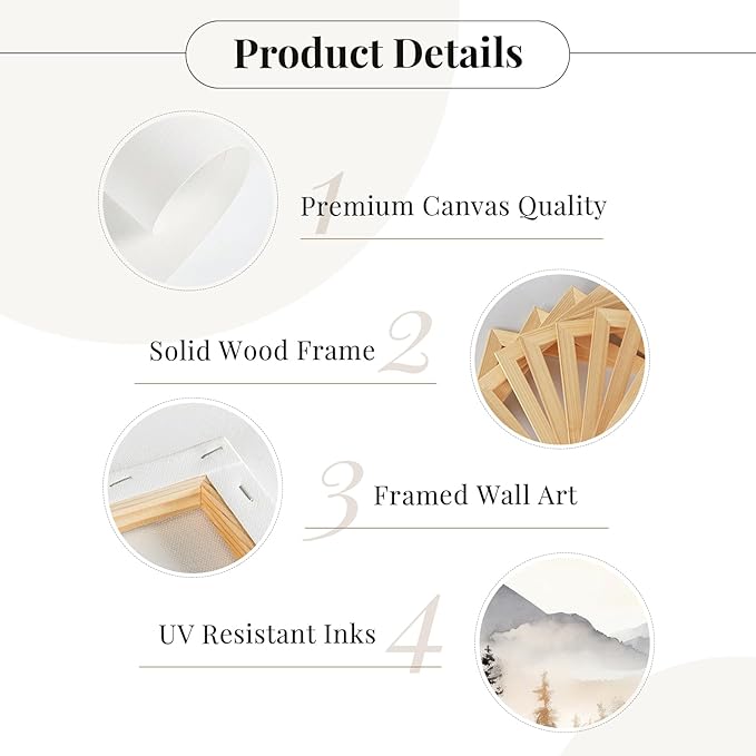 Neutral Mountain Wall Art Decor Set of 3 Forest Canvas Wall Art Poster Landscape Wall Art Artwork Modern Pictures Abstract Painting Watercolor Prints for Living Room Bedroom 24x36 Inch Wrapped Canvas