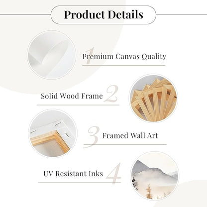 Neutral Mountain Wall Art Decor Set of 3 Forest Canvas Wall Art Poster Landscape Wall Art Artwork Modern Pictures Abstract Painting Watercolor Prints for Living Room Bedroom 24x36 Inch Wrapped Canvas