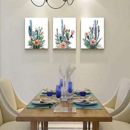 Wall Art for living room Canvas Prints Artwork bathroom Wall Decor Simple Life Green plants cactus Picture Watercolor painting 3 Pieces Framed bedroom wall decorations Office Works Home Decoration