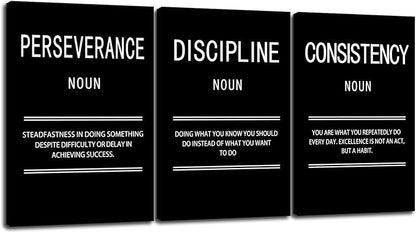 Motivational Canvas Office Print Wall Art Perseverance Discipline Consistency Inspirational Picture Poster Painting Modern Inspiring Artwork for Home Living Room Decor Ready to Hang [48''W x 24''H]
