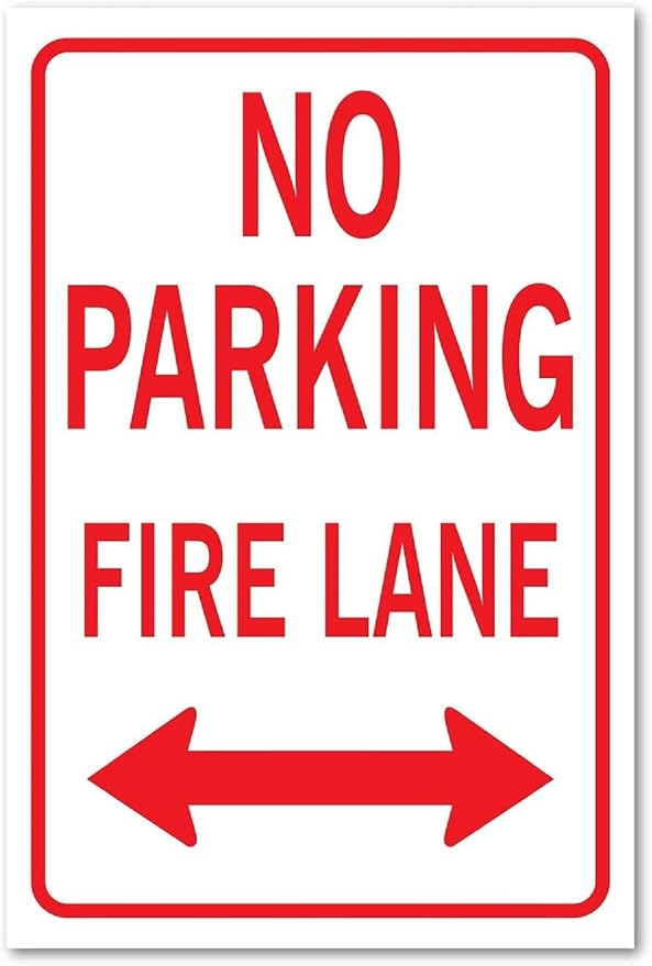 Metal Tin Signs No Parking Fire Lane Bidirectional Arrow Sign,12 x 8 Inches UV Protected, Waterproof Fade Resistant, Laminated for Protection, Rust-Free for Home,Patio,Garden,Shop,Club,Garage,etc