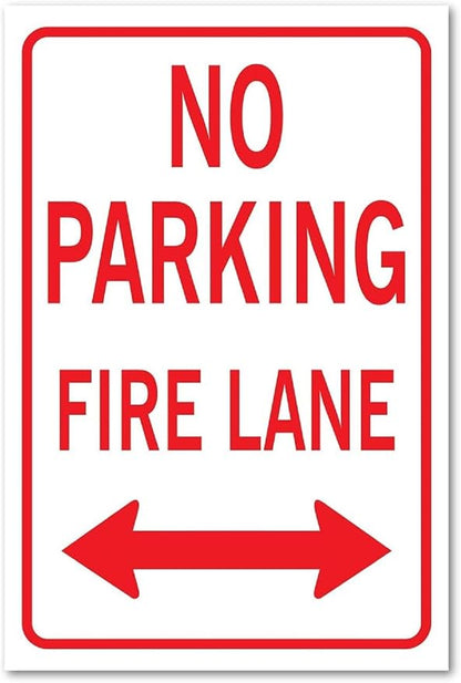 Metal Tin Signs No Parking Fire Lane Bidirectional Arrow Sign,12 x 8 Inches UV Protected, Waterproof Fade Resistant, Laminated for Protection, Rust-Free for Home,Patio,Garden,Shop,Club,Garage,etc