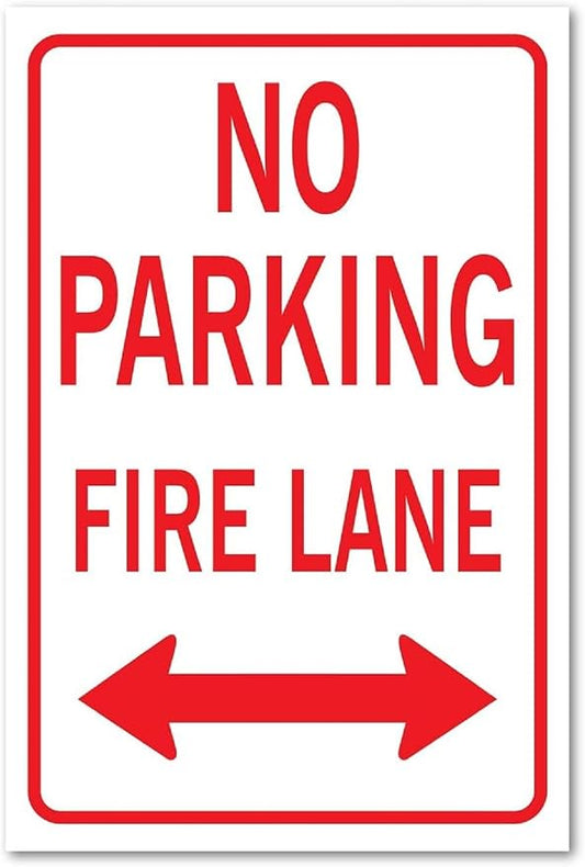 Metal Tin Signs No Parking Fire Lane Bidirectional Arrow Sign,12 x 8 Inches UV Protected, Waterproof Fade Resistant, Laminated for Protection, Rust-Free for Home,Patio,Garden,Shop,Club,Garage,etc