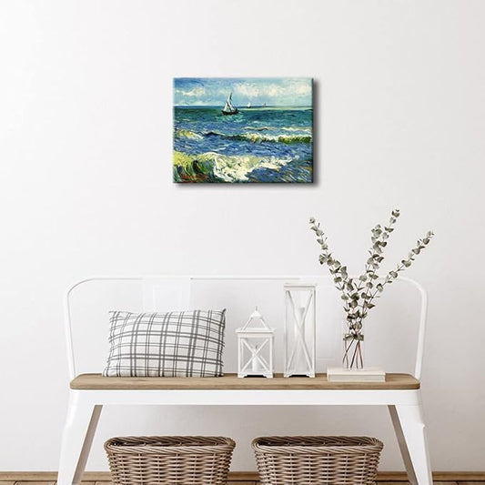 Wieco Art Canvas Prints Wall Art Seascape at Saintes Maries by Vincent Van Gogh Oil Paintings Reproduction Classical Giclee Artwork Ocean Sea Pictures for Bedroom Bathroom Kitchen Home Decorations