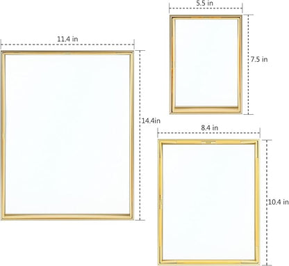 Golden State Art, 7 Pack Floating Frames for One 11x14, Two 8x10, and Four 5x7 Pictures. Aluminum Photos Frame for Wall Display (Gold)