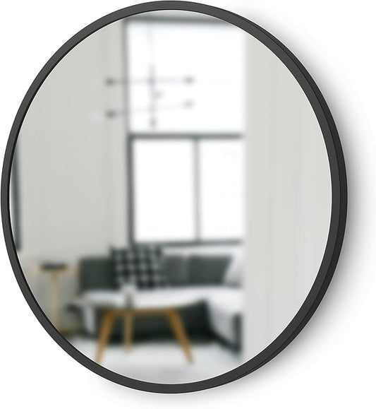 Umbra Hub Round Wall Mirror with Rubber Frame, Modern Style for Bathroom, Entryway, Living Room and More, 18-Inch, Black