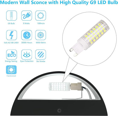 Aipsun Indoor Black Modern LED Wall Sconce Interior Wall Lights Set of 2 Hardwired Up and Down Wall Mount Light for Living Room Bedroom Hallway Corridor Cool White 6000K(with G9 Bulbs)