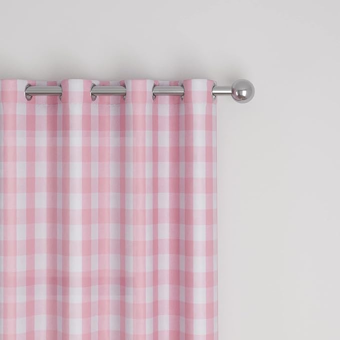 3 Pc Cotton Classic Country Farmhouse Kitchen Window Curtain Grommet Top -Pink & White Buffalo Check Tier & Valance Set, 54" x 18" / 32" x 30"