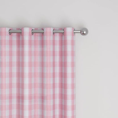 3 Pc Cotton Classic Country Farmhouse Kitchen Window Curtain Grommet Top -Pink & White Buffalo Check Tier & Valance Set, 54" x 18" / 32" x 30"