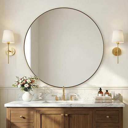 ANDY STAR Champagne Bronze Mirror, Large Round Mirrors for Bathroom, 40 Inch Brushed Gold Round Mirror with Anti-Rust Metal Frame, Heavy Duty, Ideal for Home Remodel