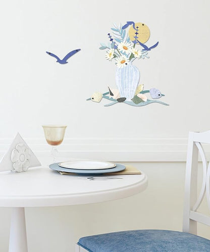 Putuo Decor Floral Vase Metal Wall Decor, Blue Vase and Wildflower Design, Modern Farmhouse Rustic Wall Hanging for Living Room Bedroom Entryway