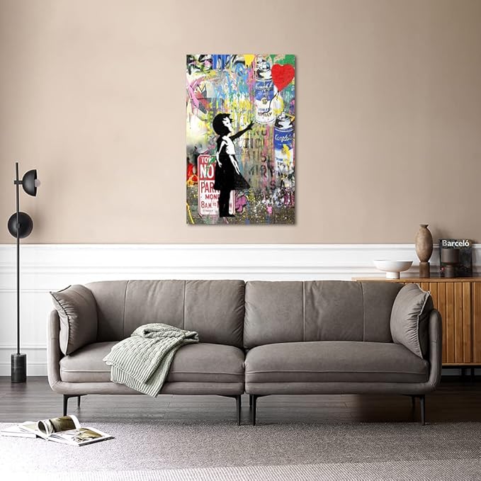 Yatsen Bridge Banksy Wall Art Canvas, Girl and Balloon Picture, Graffiti Poster and Print Modern Pop Street Graffiti Home Decorations Ready to Hang - 28x44 inch