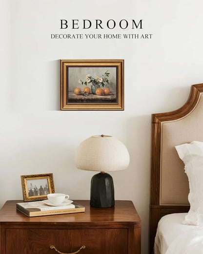 VIYYIEA Vintage Gold Framed Canvas Prints Wall Decor, Farmhouse Vintage kitchen Wall Art, Classical Oranges Still Life Paintings, Rustic Pictures for Dining Room Living Room Shelf, 8x10inch