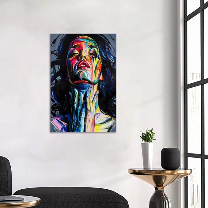 Yatsen Bridge Banksy Graffiti Street Art Colorful Graffiti Canvas Paintings Wall Decor Pictures Painted Woman Art Prints Posters Modern Home Artwork for Living Room Wooden Framed(12''W x 16''H)
