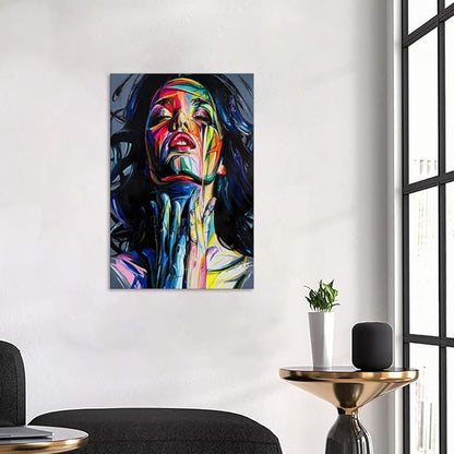 Yatsen Bridge Banksy Graffiti Street Art Colorful Graffiti Canvas Paintings Wall Decor Pictures Painted Woman Art Prints Posters Modern Home Artwork for Living Room Wooden Framed(12''W x 16''H)