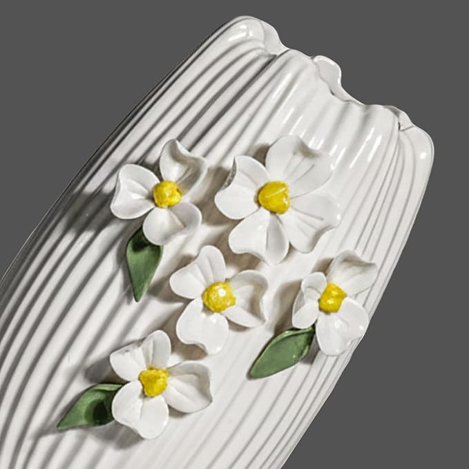 White Ceramic Vase - Modern Decorative Vase for Living Room, 3D Minimalist Flower Vases Home Decor, Centerpiece, Bathroom, Shelf, Table Decor, 7 Inch