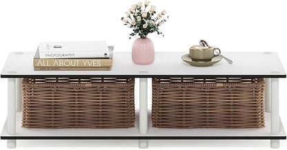 Furinno JUST TV Stand, 2-Tier Wide Entertainment Center with Open Shelf, No Tools TV Console for TV up to 46 Inch with Tubes, for Living Room, Bedroom, Plain White