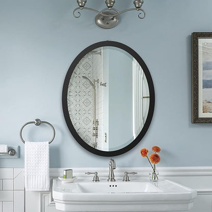 LYYYXGYP Oval Wall Mirror 23x29 Inch Matte Black Metal Frame Decorative Wall Mounted Mirrors for Vanity, Bathroom, Entryway, Living Room, Bedroom