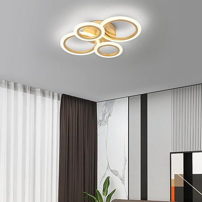 Modern LED Flush Mount Ceiling Light, 4 Rings Gold Close to Ceiling Light Fixtures, Kitchen Lighting Fixture Lamp for Bedroom, Living Room, Laundry Room, 4000K Not Dimmable