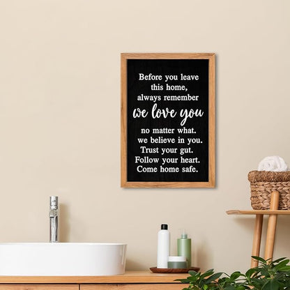 AuraPeak Before You Leave This Home Sign for We Love You Inspirational Quotes Laundry Room Living Room Wall Decor Family Entryway kitchen Wall Hanging Art (16"×10" Wood Black)
