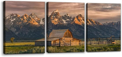 Pacimo Country Paintings for Wall Grand Canyon Picture Art Nature Landscape Artwork 3 Pieces Log Cabin Modern Wall Art Giclee Home Decorations for Living Room Framed Ready to Hang - 12" x 16" x 3