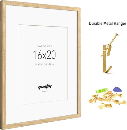 Yaetm Minimalist 16x20 Oak Picture Frame with Mat for 11x14, Natural Solid Oak Wood 16x20 Frame Set of 3, Lightweight, Wall Mount, Wall Gallery for Home & Office, 3 Pack