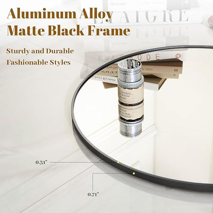 VooBang Black Round Bathroom Mirror, 20 inch Circle Wall Mounted Hanging Mirror with Simple Modern Circular Metal Frame for Hallway, Entryway, Living Room, Black Frame