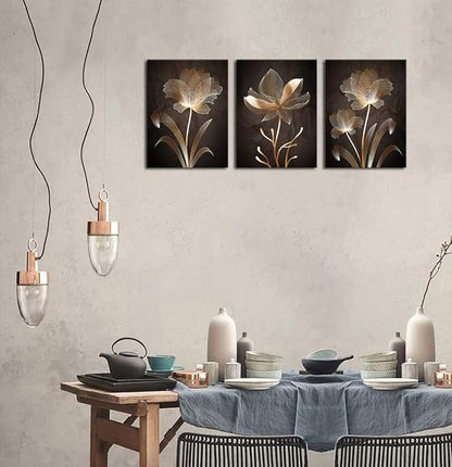 arteWOODS Abstract Wall Art Brown Flowers Canvas Pictures Contemporary Minimalism Abstract Flower Artwork for Bedroom Bathroom Living Room Wall Decor 12" x 16" x 3 Pieces