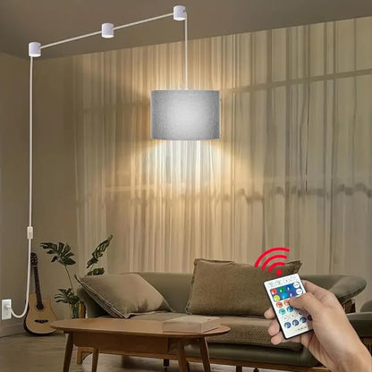 ZSLAIFU 15FT Plug in Pendant Light, Hanging Lamp with Switch,Gray Hanging Lights with Plug in Cord, Pendant Lamp with Remote Control，Pendant Light Fixture for Living Room Bedroom Farmhouse