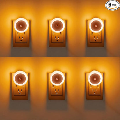 KINUR 6 Pack Amber Night Light, LED Night Lights Plug into Wall with Dusk to Dawn sensors, Plug in Night Lights for Kids Room, Bedroom, Bathroom, Baby Nursery,Stair Lights, Hallway Light