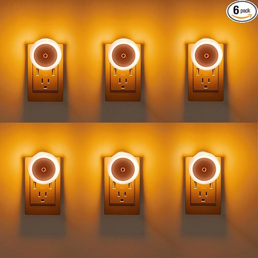 KINUR 6 Pack Amber Night Light, LED Night Lights Plug into Wall with Dusk to Dawn sensors, Plug in Night Lights for Kids Room, Bedroom, Bathroom, Baby Nursery,Stair Lights, Hallway Light