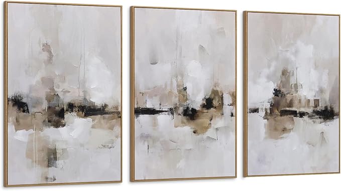 Abstract Neutral Textured Framed Canvas Wall Art Set, Minimalist Wall Decor Art Prints, Modern Gray Beige Wall Painting Artwork for Living Room,Bedroom,Dining Room,Office, 16"x24"x3
