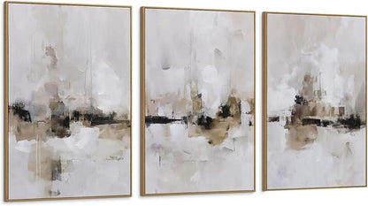 Abstract Neutral Textured Framed Canvas Wall Art Set, Minimalist Wall Decor Art Prints, Modern Gray Beige Wall Painting Artwork for Living Room,Bedroom,Dining Room,Office, 16"x24"x3