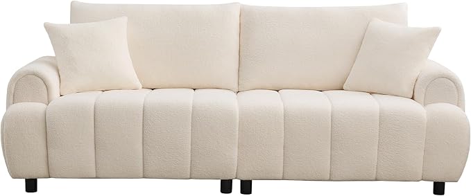 88 "Modern Boucle Sofa Couch, Oversized Comfy 3 Seater Sherpa Curved Sofas Deep Seat, Upholstered Loveseat Teddy Round Arm Couches for Living Room, Bedroom, Beige