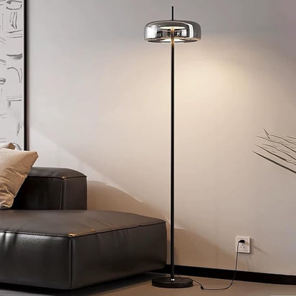 MIXL-Smoky Grey Floor Lamp with Glass Shade,Dimmable Floor Reading Lamp,Mid Century Modern Standing Lamp for Bedroom Living Room and Office