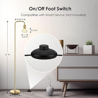 BoostArea Gold Floor Lamp, Industrial Floor Lamp, Minimal Standing Lamp, E26 Socket, On/Off Footswitch, Whole Metal, Modern Small Simple Stand Up Lamp for Bedroom Living Room, Vintage, Mid Century