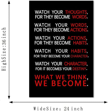 Yatsen Bridge Office Inspirational Wall Art Motivational Classroom Posters Watch Your Thoughts Pictures Prints on Canvas Positive Motto Quotes Artwork Home Classroom Decor for Teens Framed (24”Wx36”H)