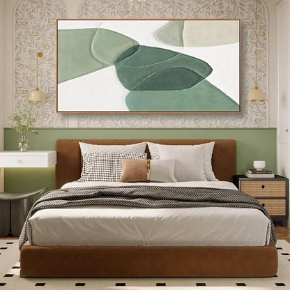 Wall Art Canvas Color Block Line Art Prints Green and white geometric color block line art Painting Framed Modern Artwork Decor for Living Room Bedroom Kitchen 24x48 inch