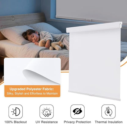 AOSKY No Drill Cordless Blackout Roller Shades with Valance,Customize Blinds for Indoor Windows,Room Darkening Window Shades Pull Down with Free-Stop Spring System, UV Protection for Home White