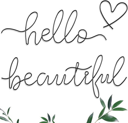 Hicarer Metal Hello Gorgeous Wall Art Minimalist Decor for Bedroom Bathroom Living Room Dressing Room Salon Office Home Decorations Easy to Install Wall Decor(Black,Lovely Style)