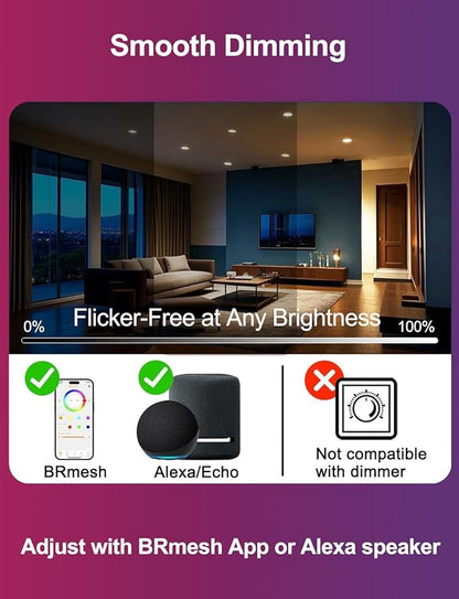 ILC 4 Inch LED Recessed Lighting Compatible with Alexa (Hub Required), 10W, APP Controlled, RGB Color Changing, 2700K-6000K, 100W Equivalent, Canless Recessed Ceiling Lights,Bluetooth MESH (6 Packs)