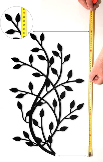 Meltset Metal Tree Leaf Wall Decor, Vine Olive Leaf Branch Wall Art, Black Metal Art, Wrought Iron Scroll Wall Decor, Decorative Wall Sculpture Above Bed, Living Room,Bathroom,Indoor Outdoor(L/Black)