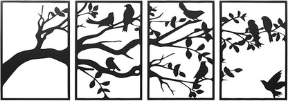 AMAATE Modern Abstract Wall Art Set, Black Metal Wall Decoration, 4-piece Hollow Iron Geometry Art for Living Room Home Decoration (Decorative Art, Tree of Life, 17.7 "X 26.4")