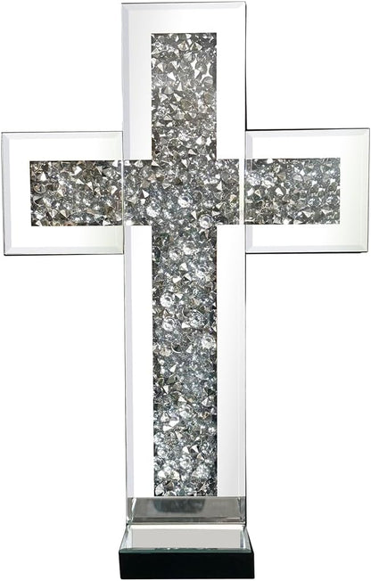 Aeveco Crystal Crush Diamond Mirrored Candle Sconces, Silver Wall Candle Holder Set of 2, Wall Decoration for Living Room，Dining Room (Silver Cross)
