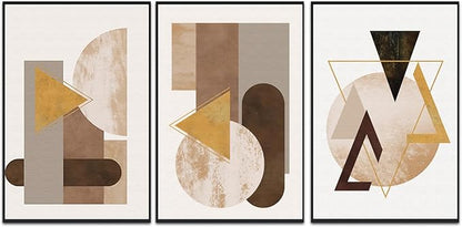 QKF Minimalist Abstraction Canvas Wall Art Decor Home Deco 3 Piece Fashion Geometric Graphical Pictures Modern Bedroom Room Bathroom Posters & Prints 16“X 24”