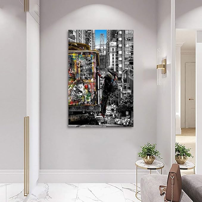 Yatsen Bridge Banksy Wall Art Paintings, Street Landscape of London City Canvas Paintings, Graffiti Pop Art Posters And Prints for Home Decor Ready to Hang - 24x36 inch