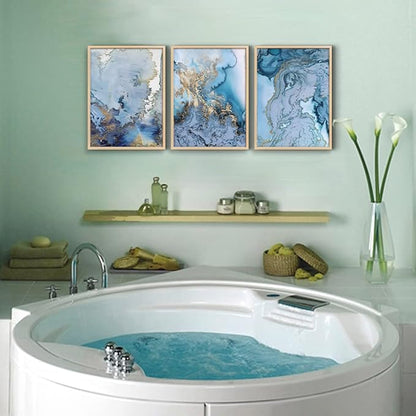 Natural Wood Framed Wall Art For Living Room Large Wall Decoration For Bedroom Office Wall Decor Minimalist blue Abstract Wall Painting Watercolor Wall Pictures Home Decor 3 Piece Framed Art Prints