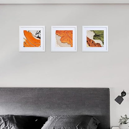 HEART ART 12x12 White Picture Frame Set of 9, Display Pictures 8x8 with Mat or 12 x 12 without Mat, Multi Collage Gallery Square Photo Frames for Wall
